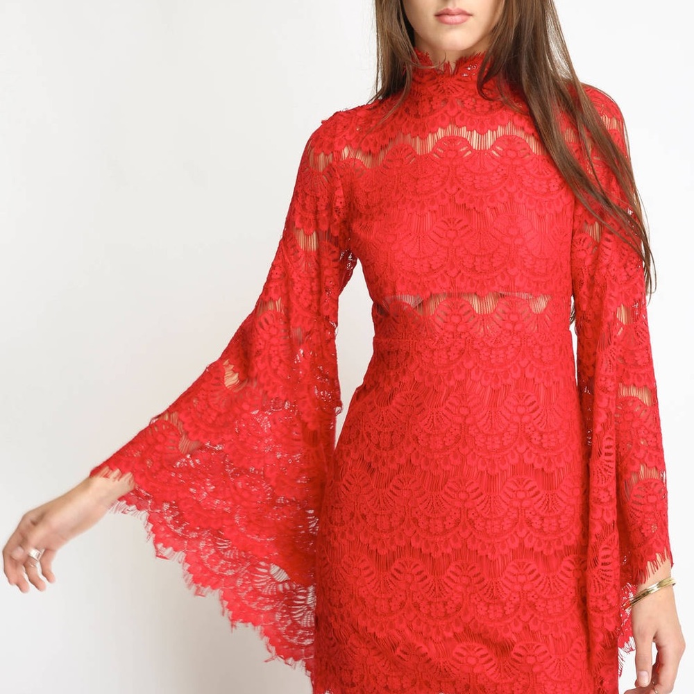 Minkpink Drama Queen Red Lace Dress